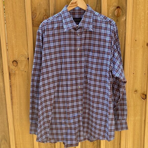 Scott Barber button down XL cotton long sleeve navy plaid - Picture 5 of 6
